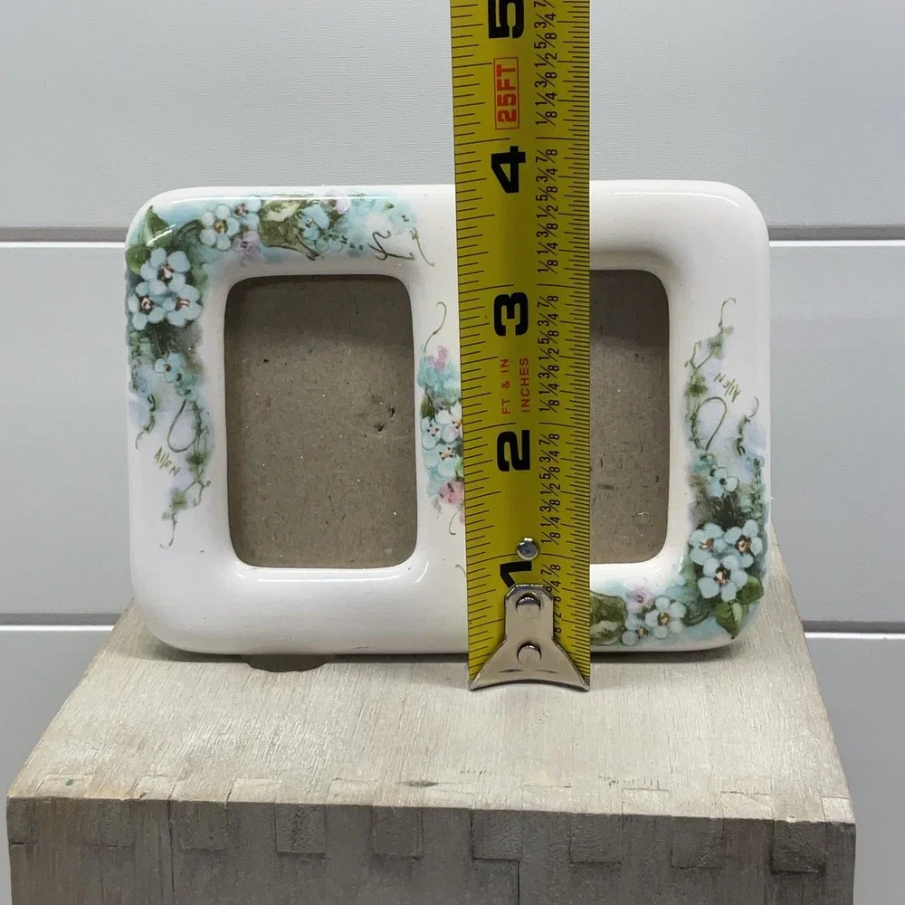 Vintage 1987 Terragrafics Ceramic Double Picture Frame Blue Floral Hand Painted